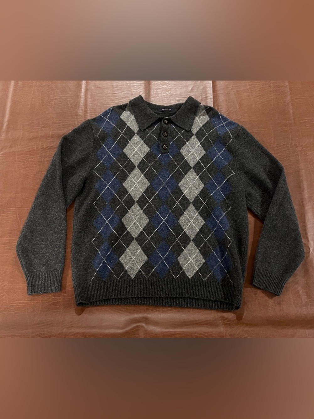 Bowen & Wright Men’s Argyle 100% Lambs Wool Sweater - Size Large